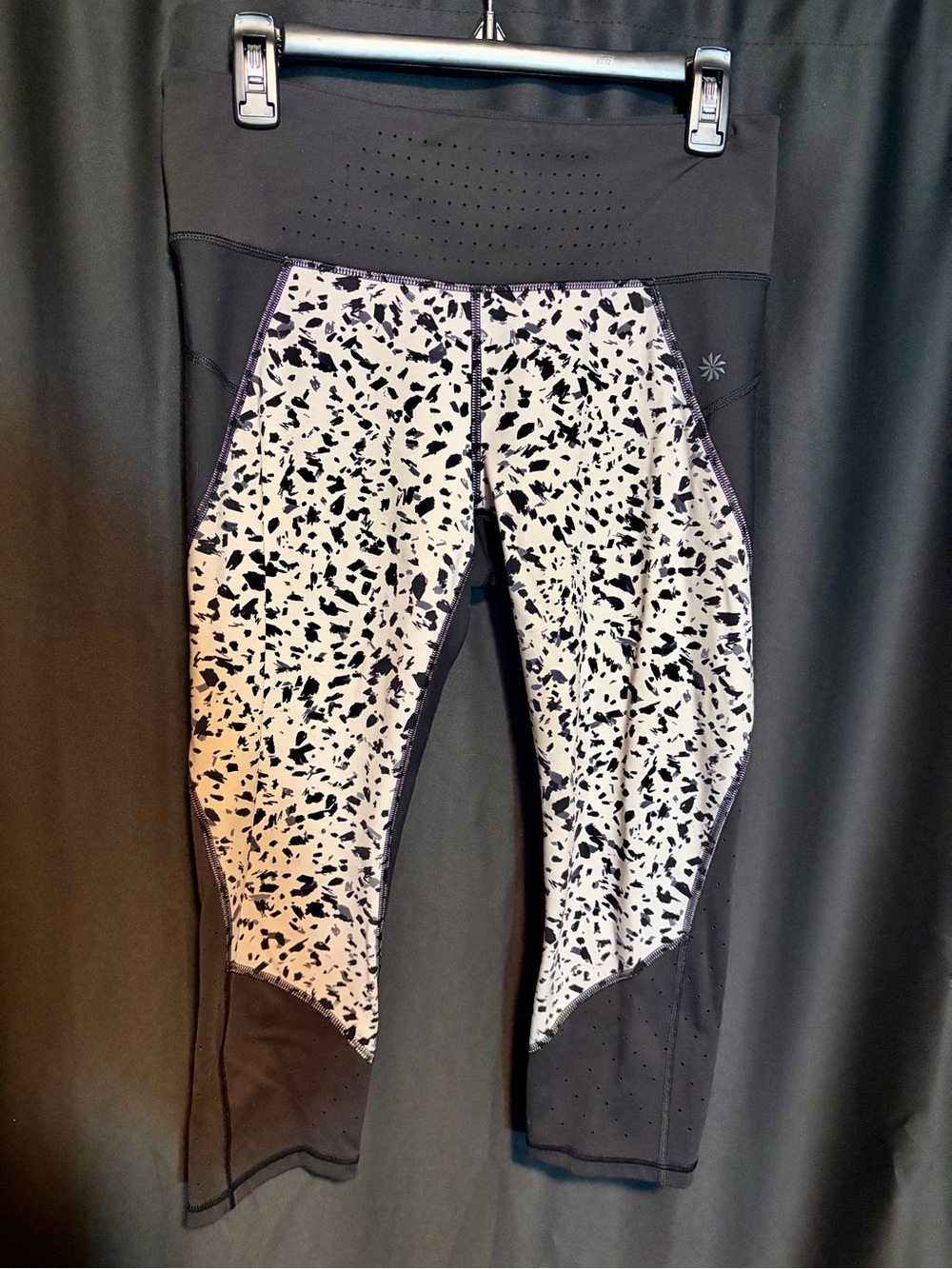 Athleta Black and White Speckled High-waist Capri Leggings